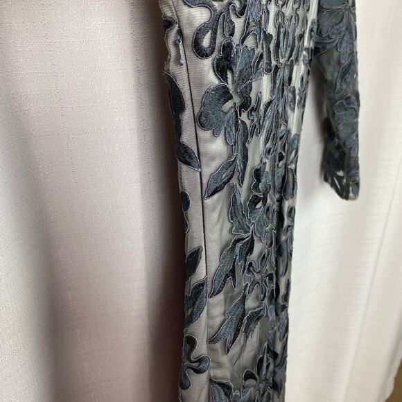 Sue Wong Nocturne Grey Ribbon Embroidered Sheath Cocktail Dress Sz.2 - Picture 11 of 14